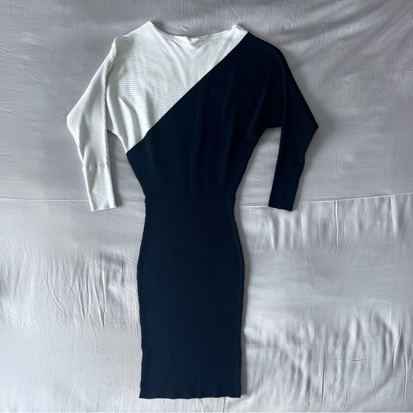 Color Block Asymmetrical Off the Shoulder Midi Sweater Dress - Picture 4 of 7